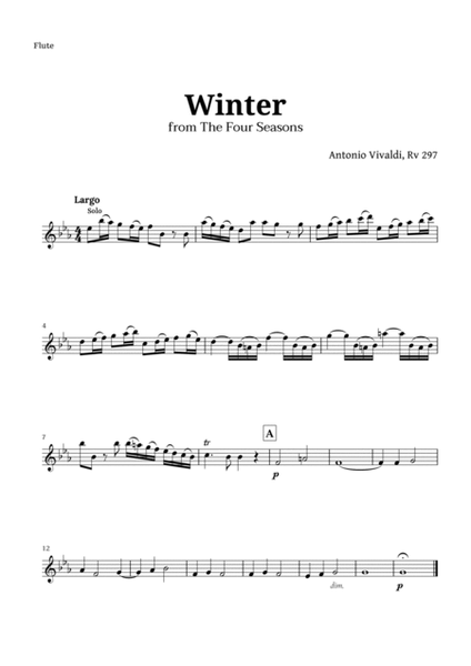 Largo from Winter by Vivaldi for Woodwind Quartet and Piano with Chords image number null