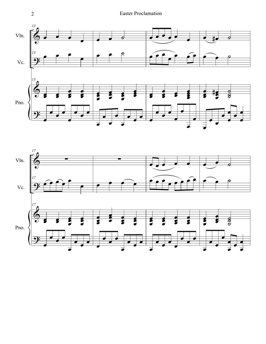 Easter Proclamation (The Risen Christ) (Duet for Violin and Cello) Easter Proclamation (The Risen Christ) (Duet for Violin and Cello) Piano Trio scores gallery preview page 2
