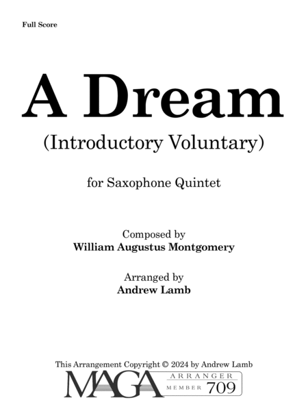 William Montgomery | A Dream (arr. for Saxophone Quintet) image number null