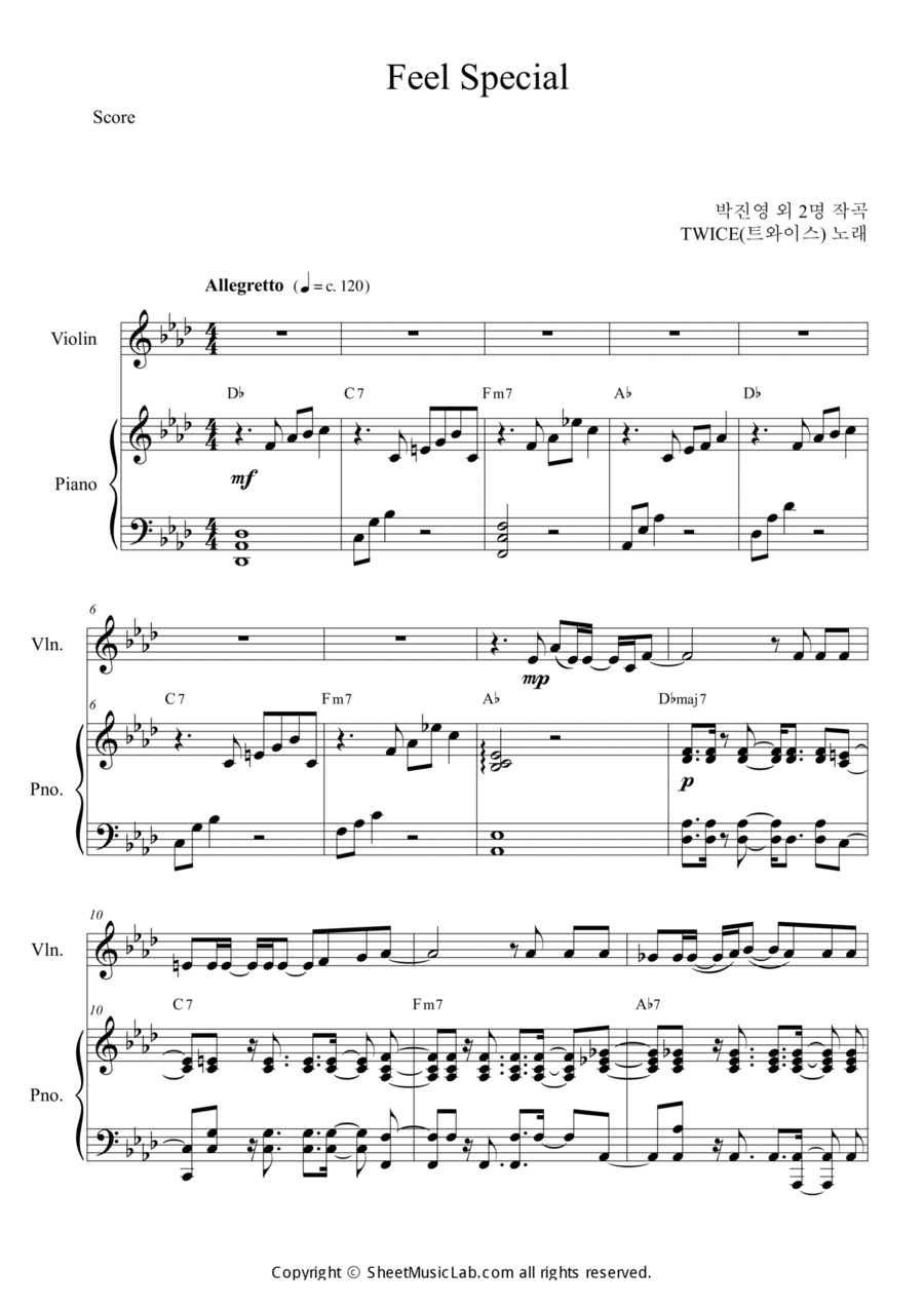Feel Special Violin Solo scores gallery preview page 1