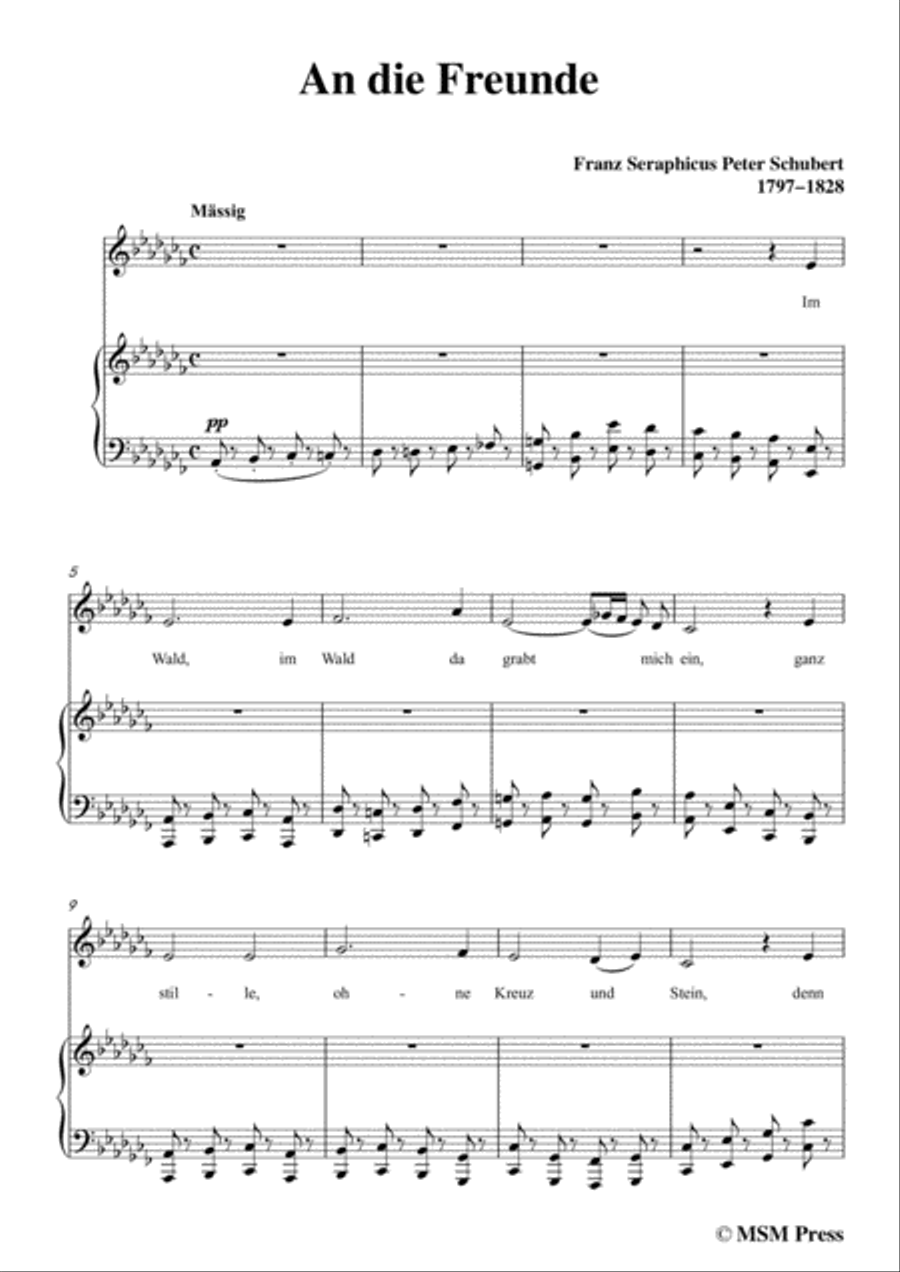 Schubert-An die Freunde(To My Friends),D.654,in a flat minor,for Voice&Piano Voice scores gallery preview page 3