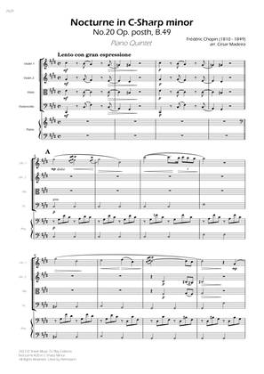 Nocturne No.20 in C Sharp minor - Piano Quintet (Full Score) - Score Only