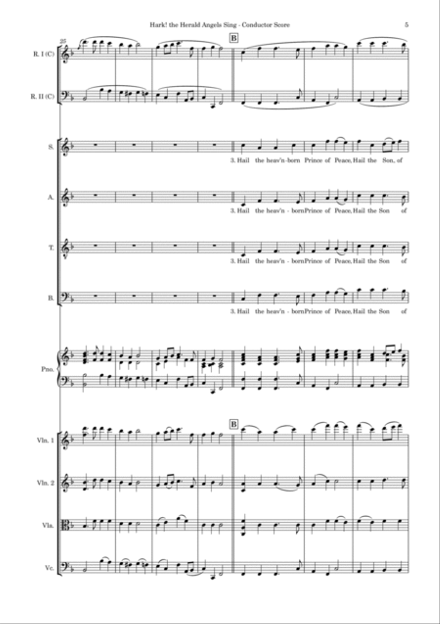 Hark! the Herald Angels Sing – SATB, String quartet, Piano and flexible woodwind (Score and parts) SATB scores gallery preview page 5