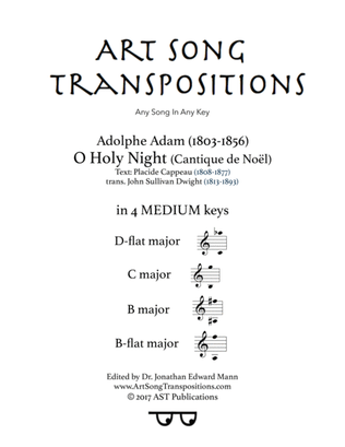 Book cover for ADAM: O Holy night (in 4 medium keys: D-flat, C, B, B-flat major)