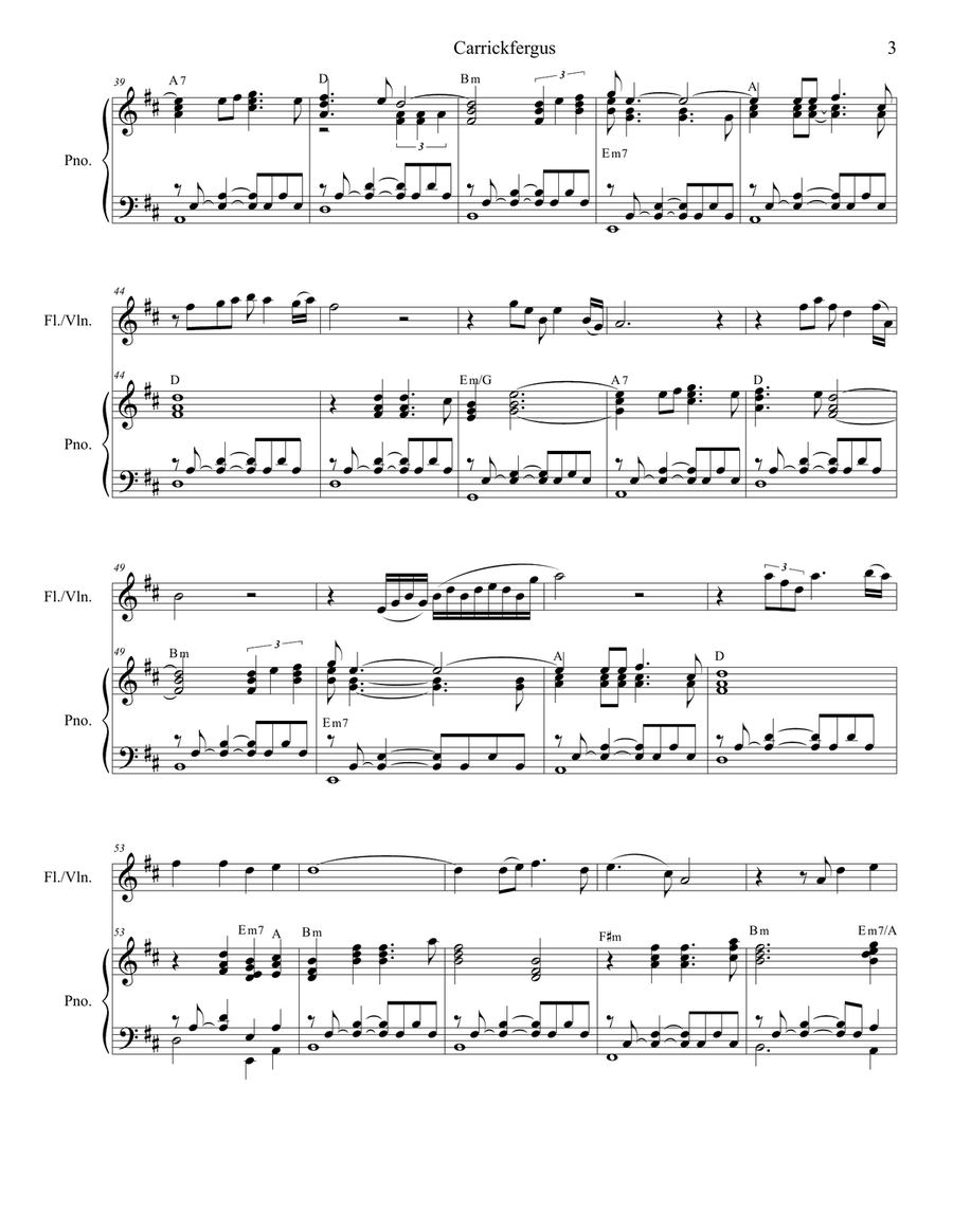 Carrickfergus (for Flute or Violin solo and Piano) Flute scores gallery preview page 4