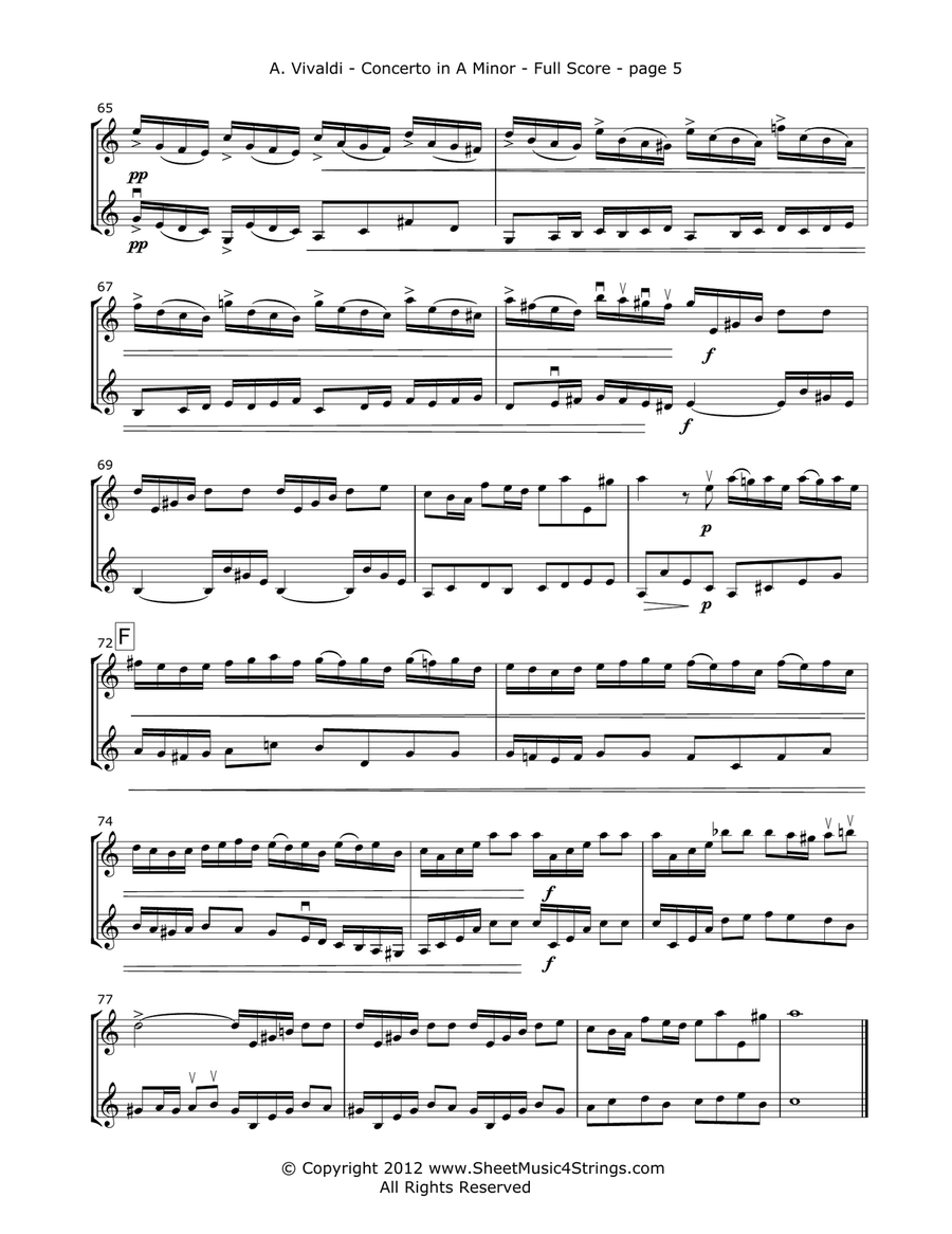 Vivaldi, A. - Concerto in A Minor Mvt. 1 for Two Violins String Duet scores gallery preview page 5