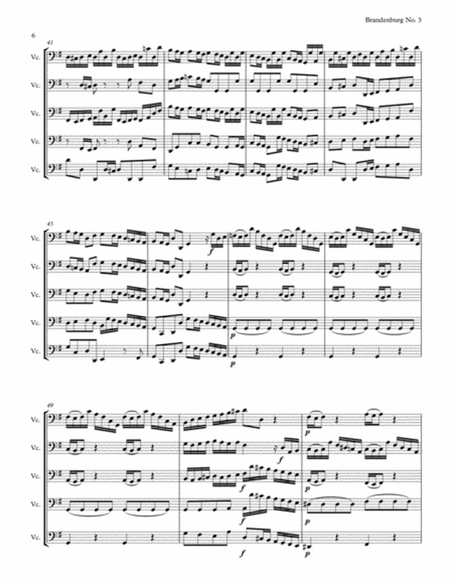 Bach: Brandenburg Concerto No. 3 for Cello Quintet image number null