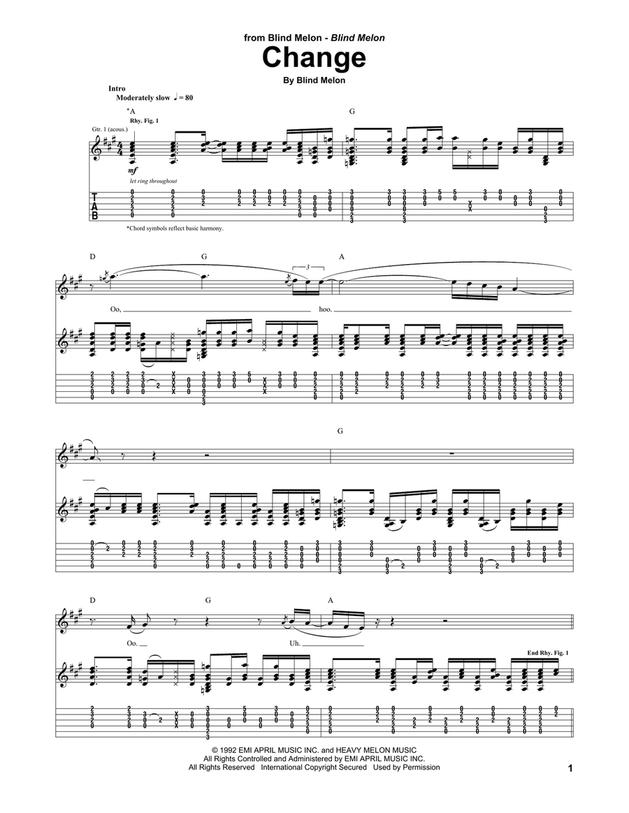 Change Acoustic Guitar scores gallery preview page 1