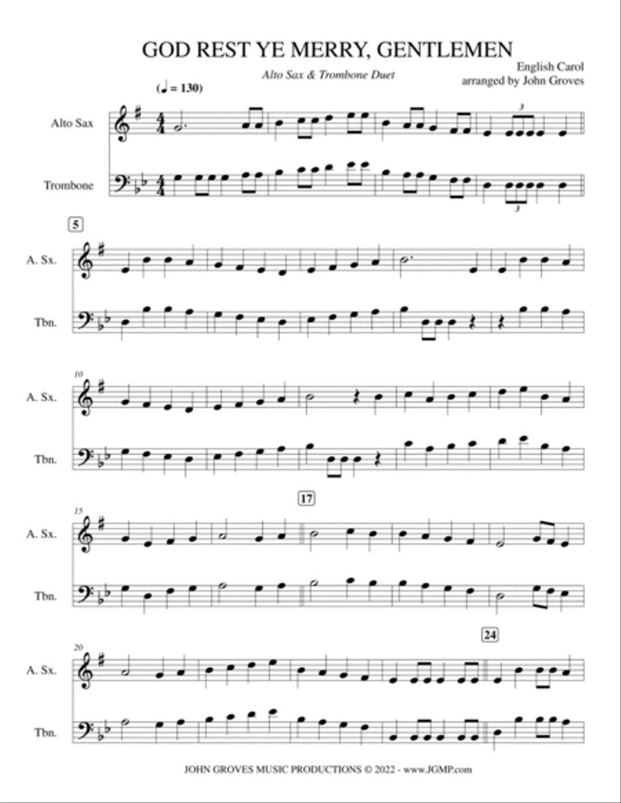 God Rest Ye Merry, Gentlemen - Alto Sax & Trombone Duet Trombone Duet scores gallery preview page 2