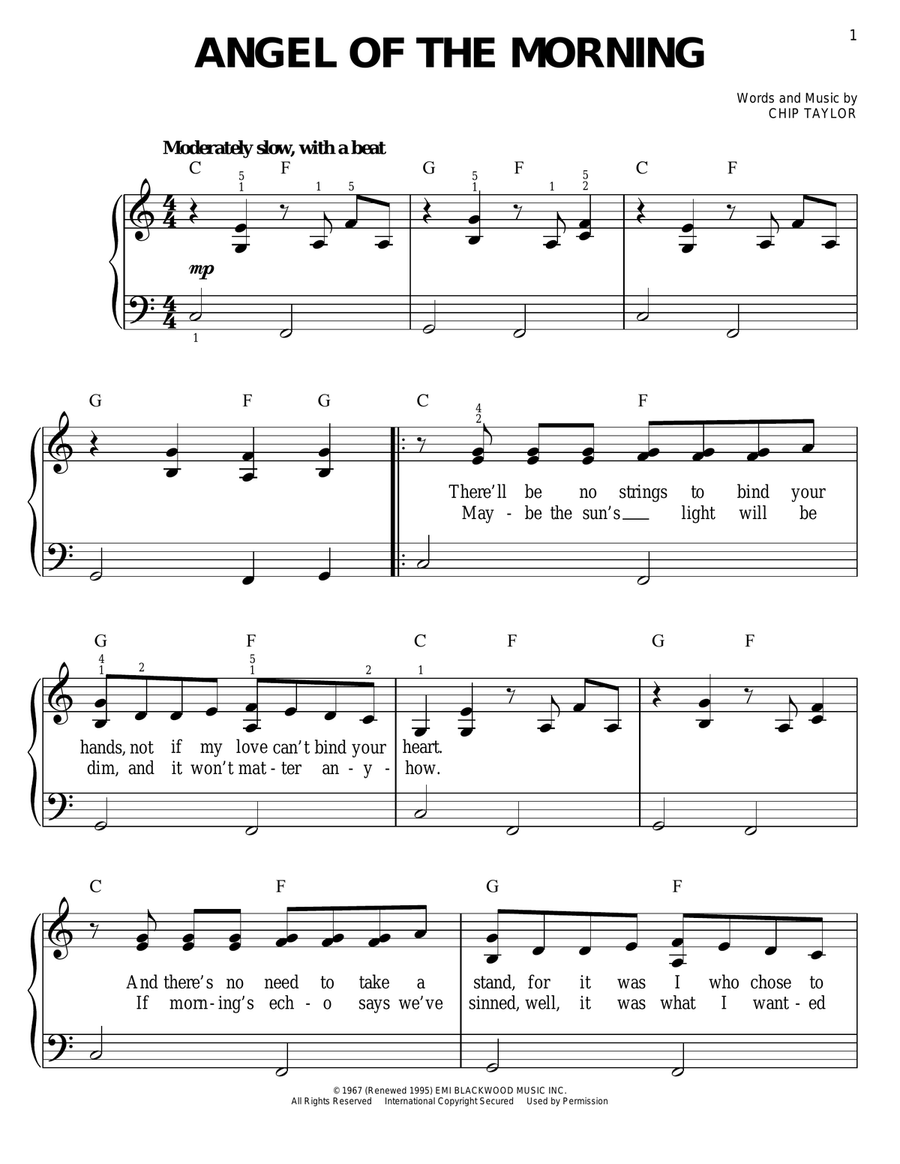 Angel Of The Morning Easy Piano scores gallery preview page 1