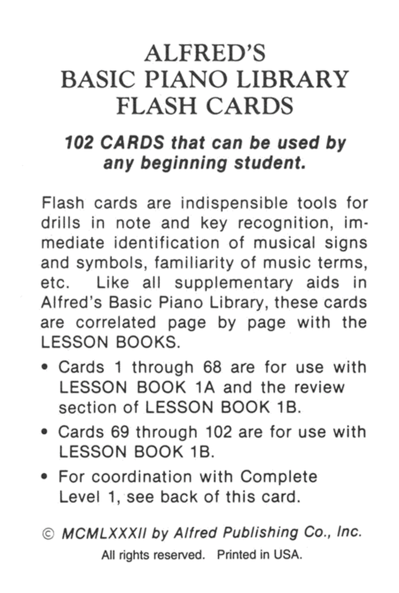 Alfred's Basic Piano Library Flash Cards, Book 1A & 1B