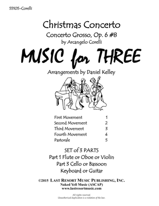 Book cover for Christmas Concerto (Concerto Grosso Op. 6 #8) for Piano Trio (Violin, Cello, Piano) Set of 3 Parts