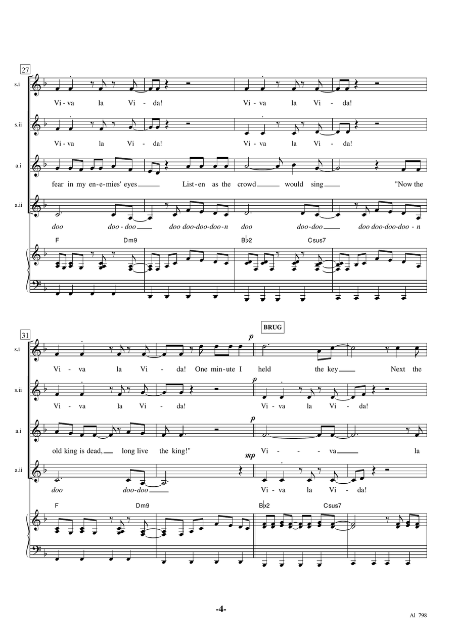 Viva La Vida Viva La Vida SSAA scores gallery preview page 4