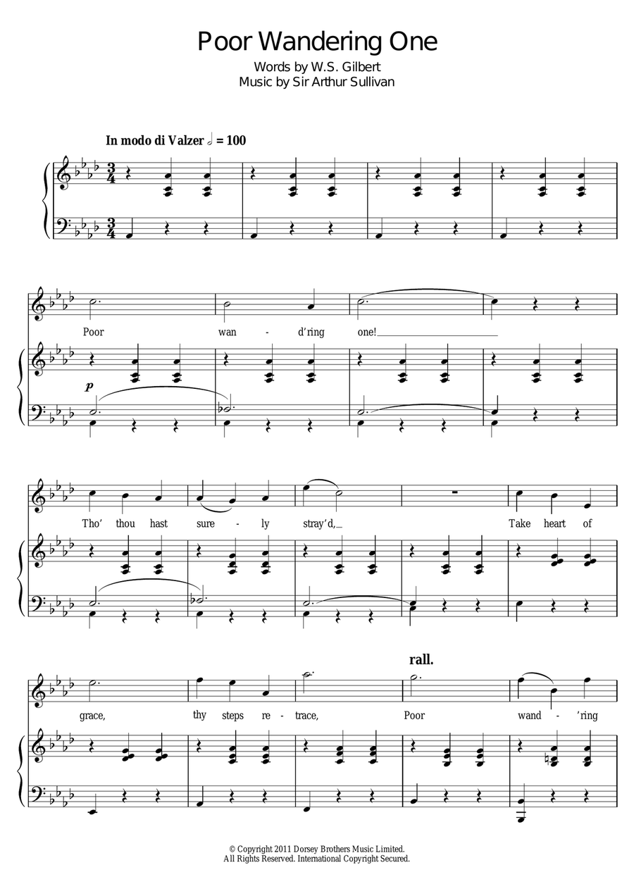 Poor Wandering One Piano, Vocal scores gallery preview page 1