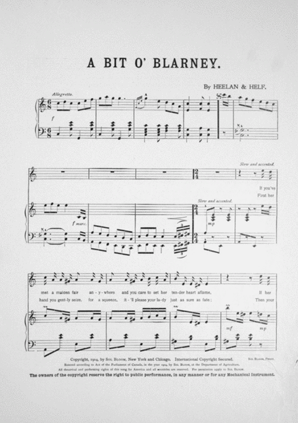 A Bit O'Blarney. Song. An Irish Intermezzo Two-Step