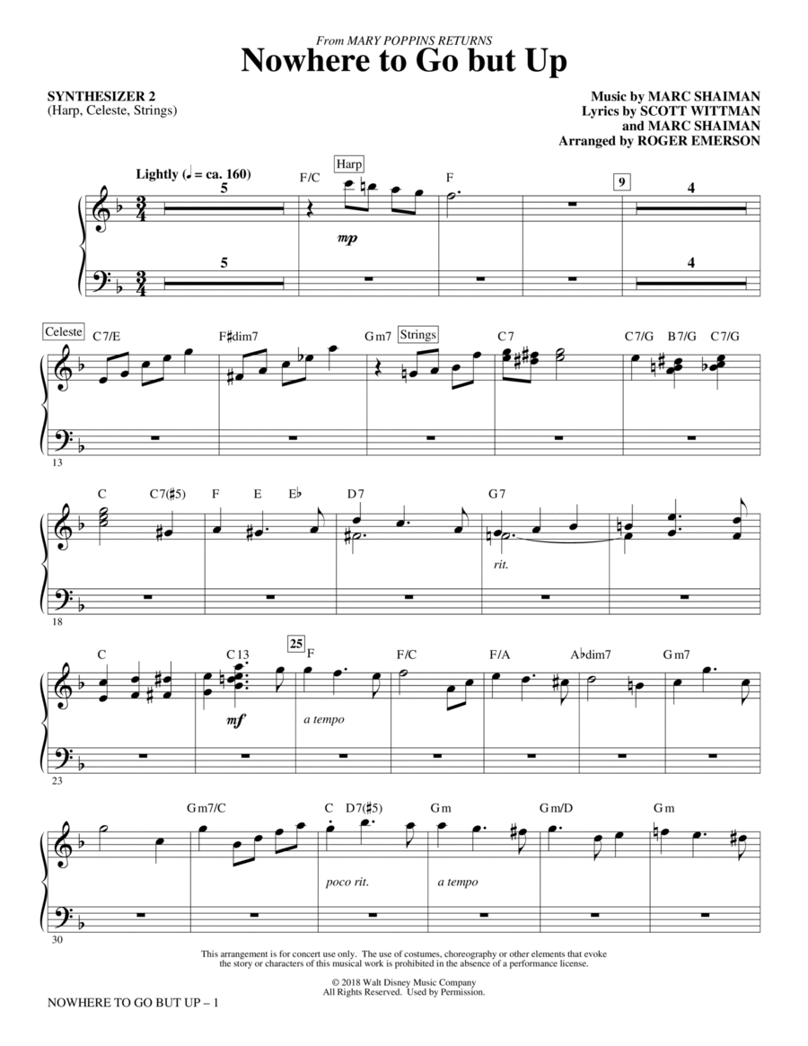 Nowhere to Go But Up (from Mary Poppins Returns) (arr. Roger Emerson) - Synthesizer II Choir scores gallery preview page 1