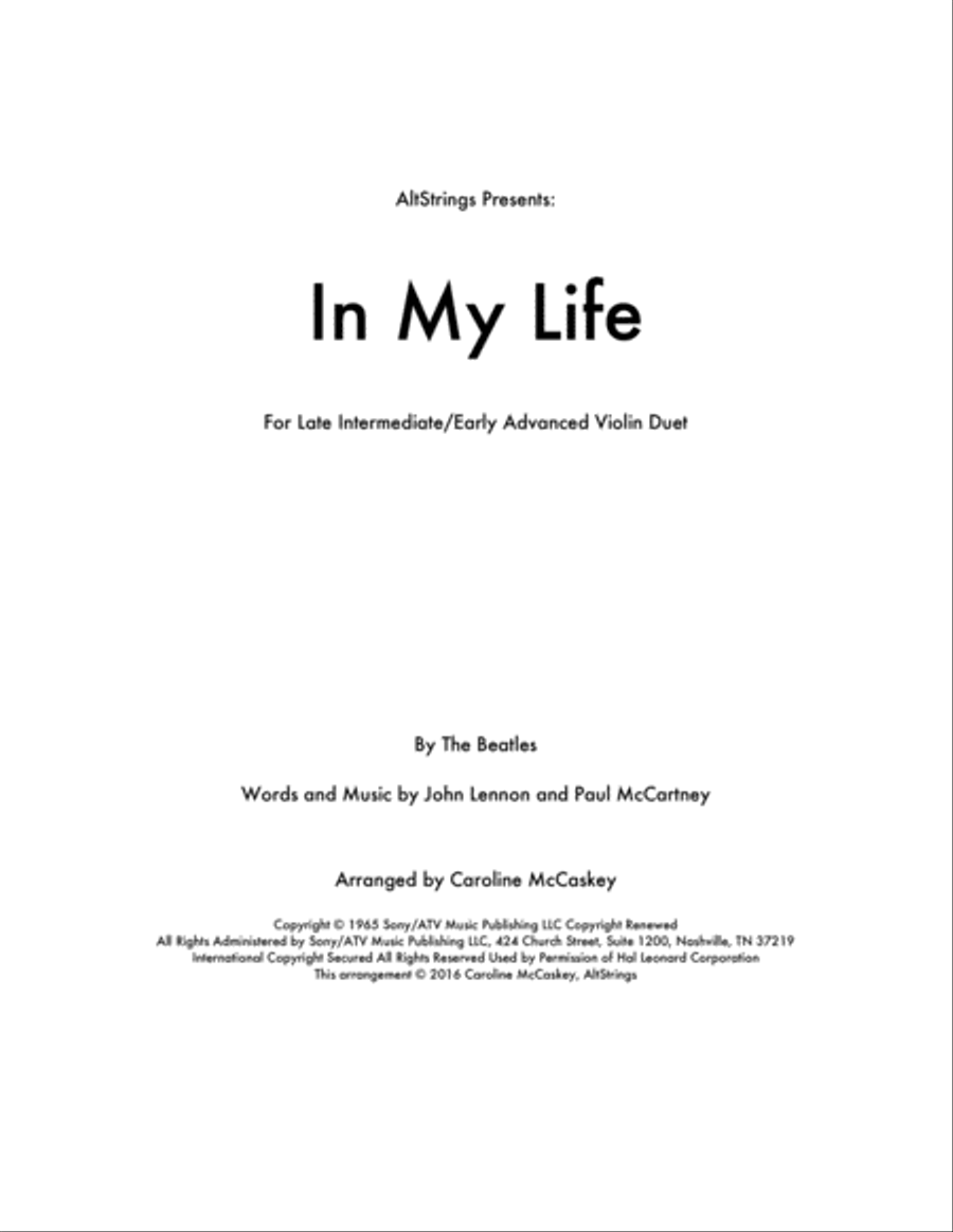In My Life In My Life String Duet scores gallery preview page 1