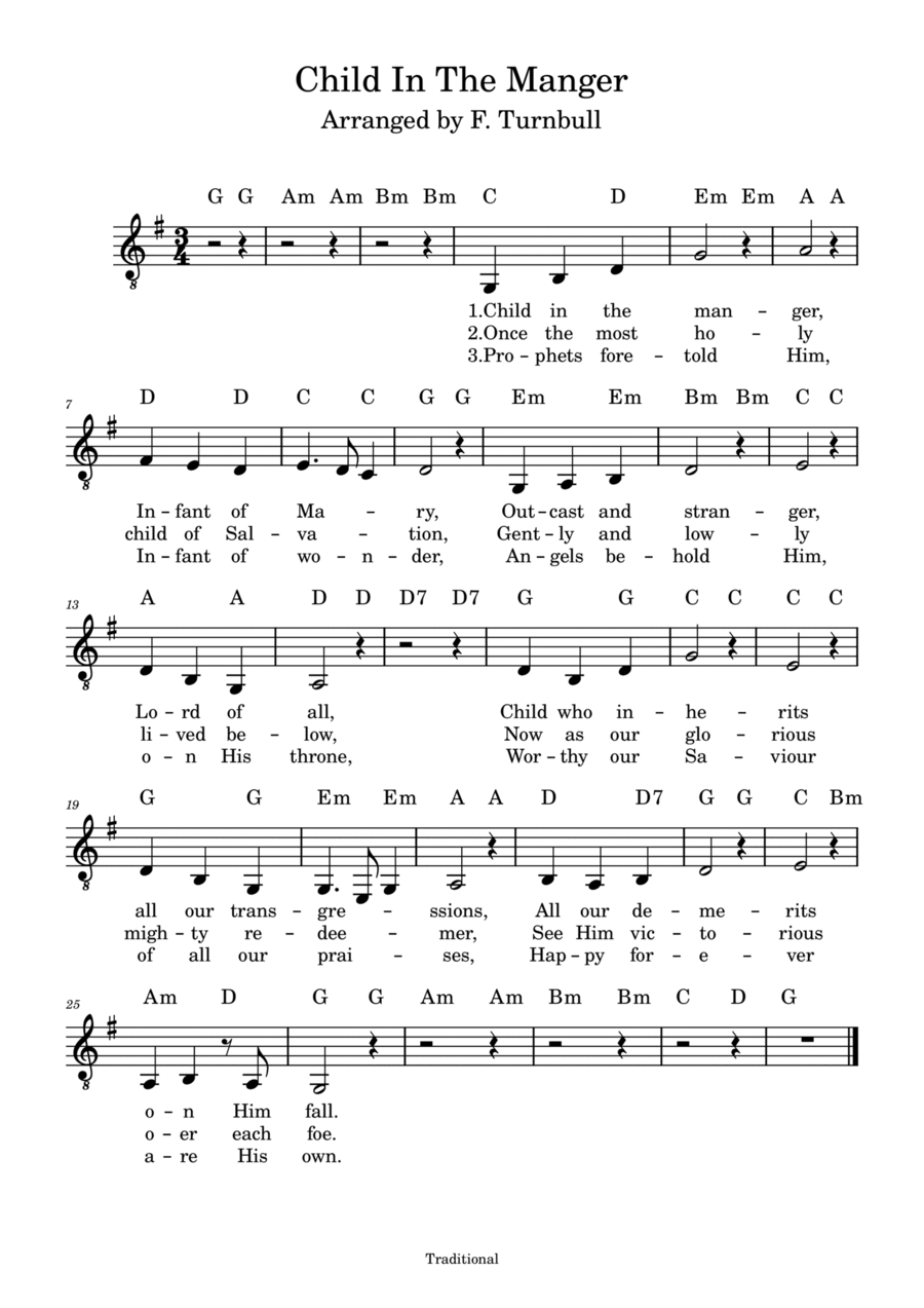 Child In The Manger Piano, Vocal, Guitar scores gallery preview page 1