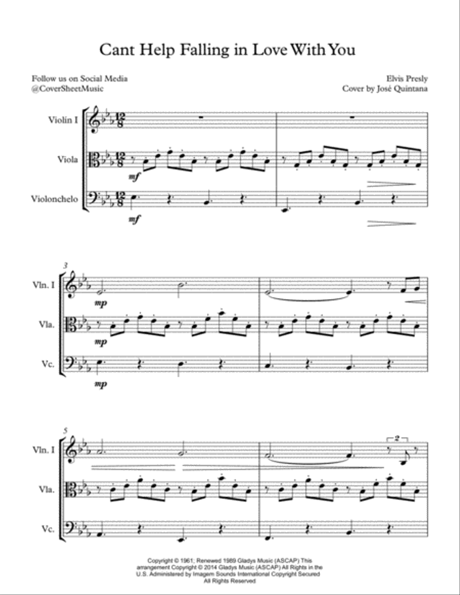 Can't Help Falling In Love String Trio scores gallery preview page 2