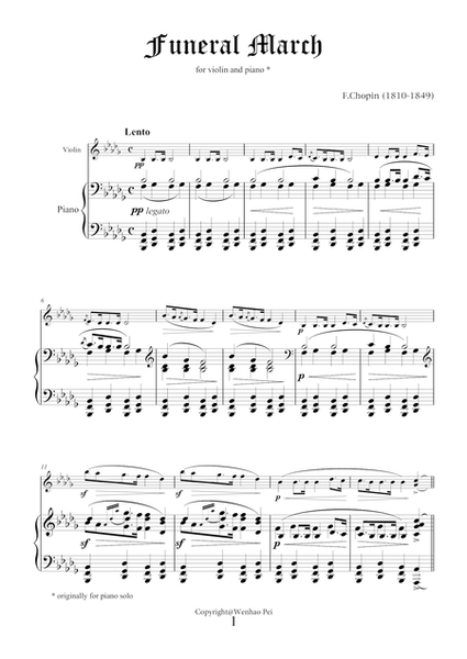 Funeral March by Frederic Chopin, transcription for violin and piano