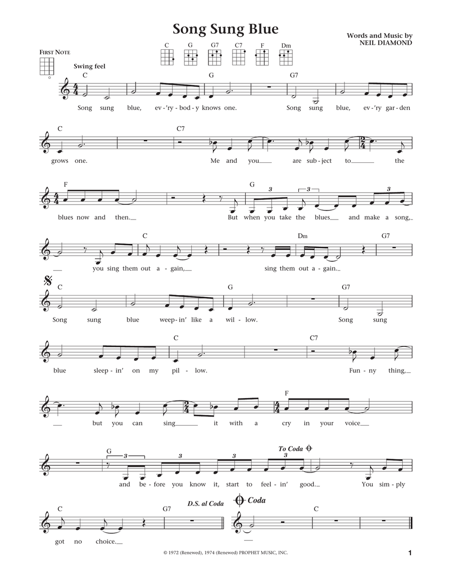 Song Sung Blue (from The Daily Ukulele) (arr. Liz and Jim Beloff) Ukulele scores gallery preview page 1