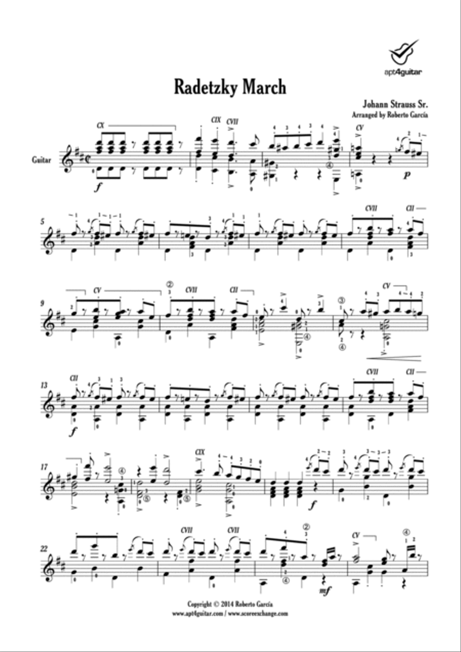 Radetzky March Classical Guitar scores gallery preview page 2