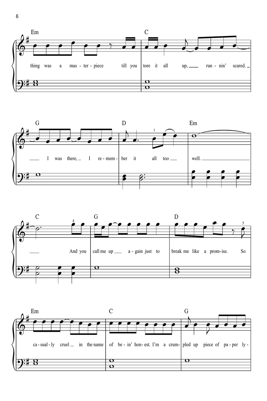 All Too Well Easy Piano scores gallery preview page 6