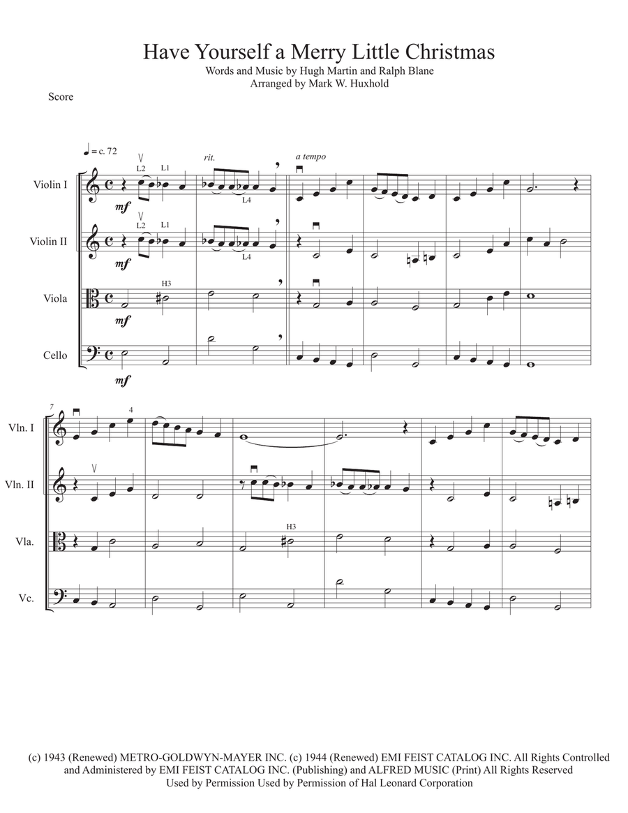 Have Yourself A Merry Little Christmas from MEET ME IN ST. LOUIS - Score Only String Quartet scores gallery preview page 2