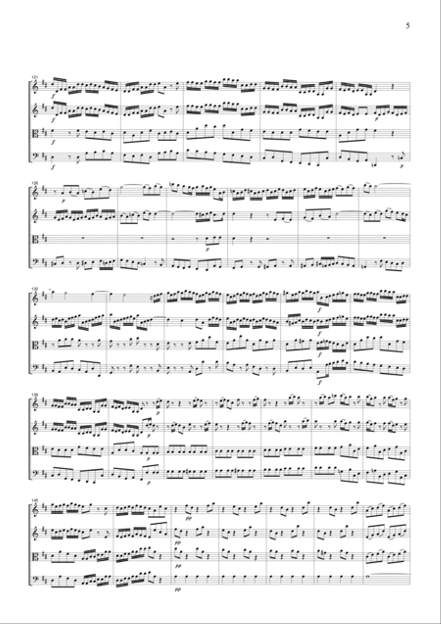 J.S.Bach Brandenburg Concerto No.5, all mvts., BWV1050, for string quartet, CB215 String Quartet scores gallery preview page 5