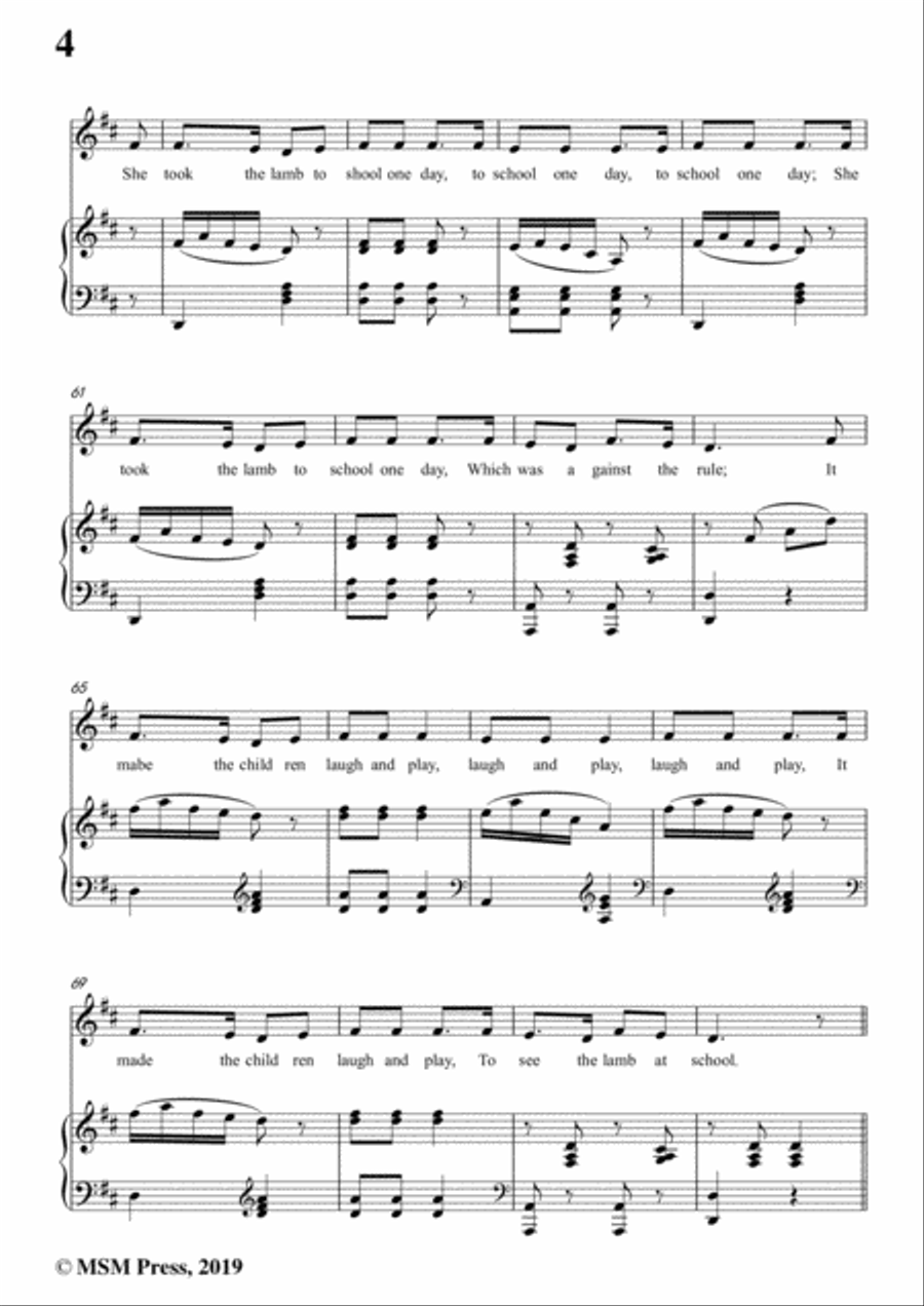J. Hanold Kendall-Mary Had A Little Lamb,in D Major,for Voice&Piano Voice scores gallery preview page 6