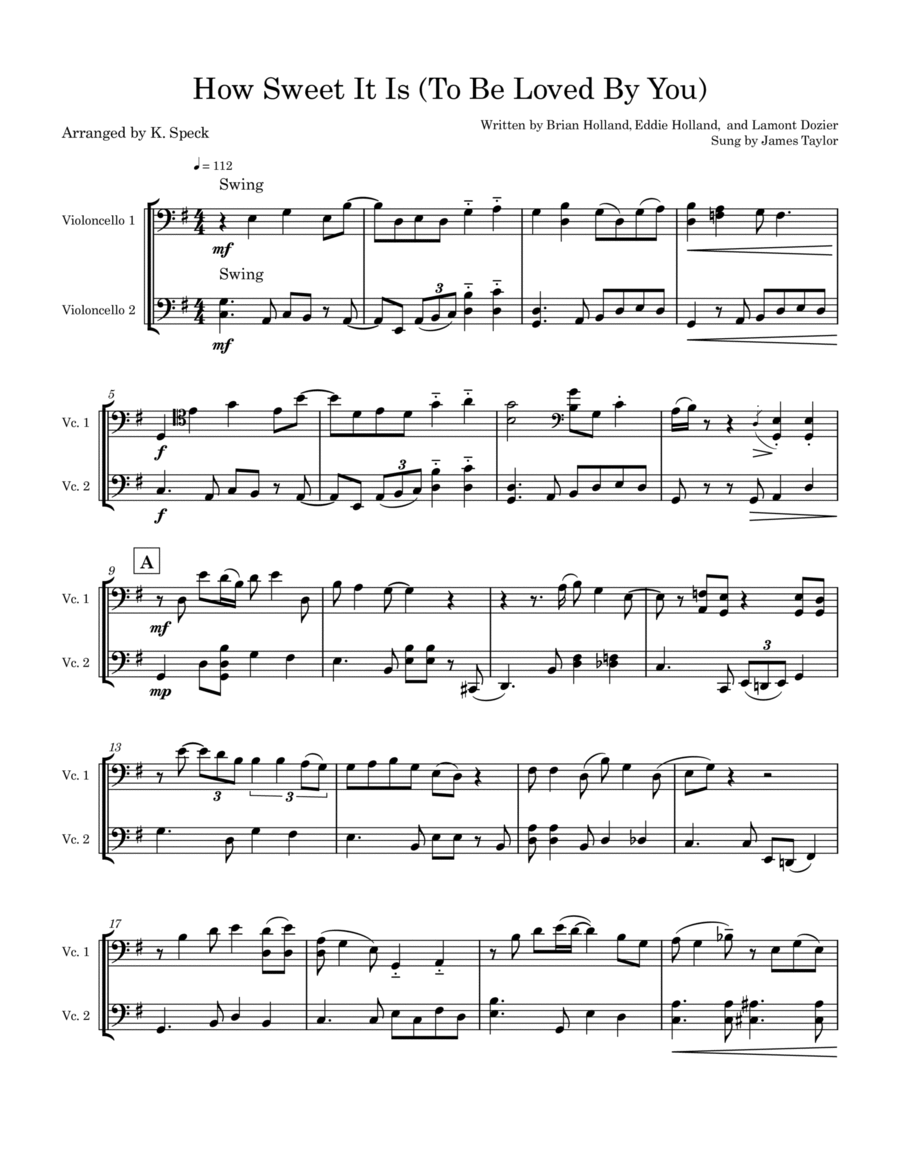 How Sweet It Is (to Be Loved By You) String Duet scores gallery preview page 1