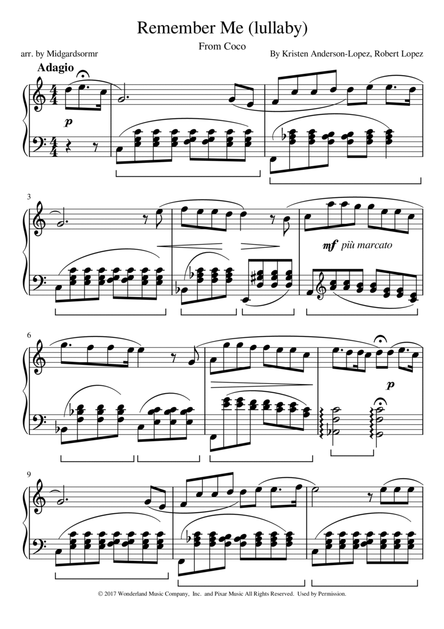Remember Me (lullaby) Piano Solo scores gallery preview page 1