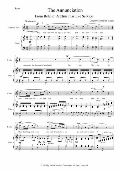 Gregory Sullivan Isaacs: The Annuciation from "Behold: A Christmas Service" for soprano solo, SATB image number null