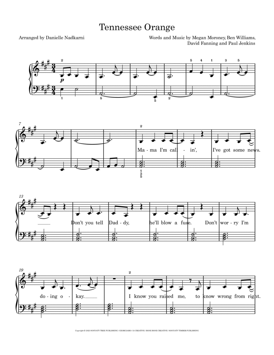 Tennessee Orange Easy Piano scores gallery preview page 1