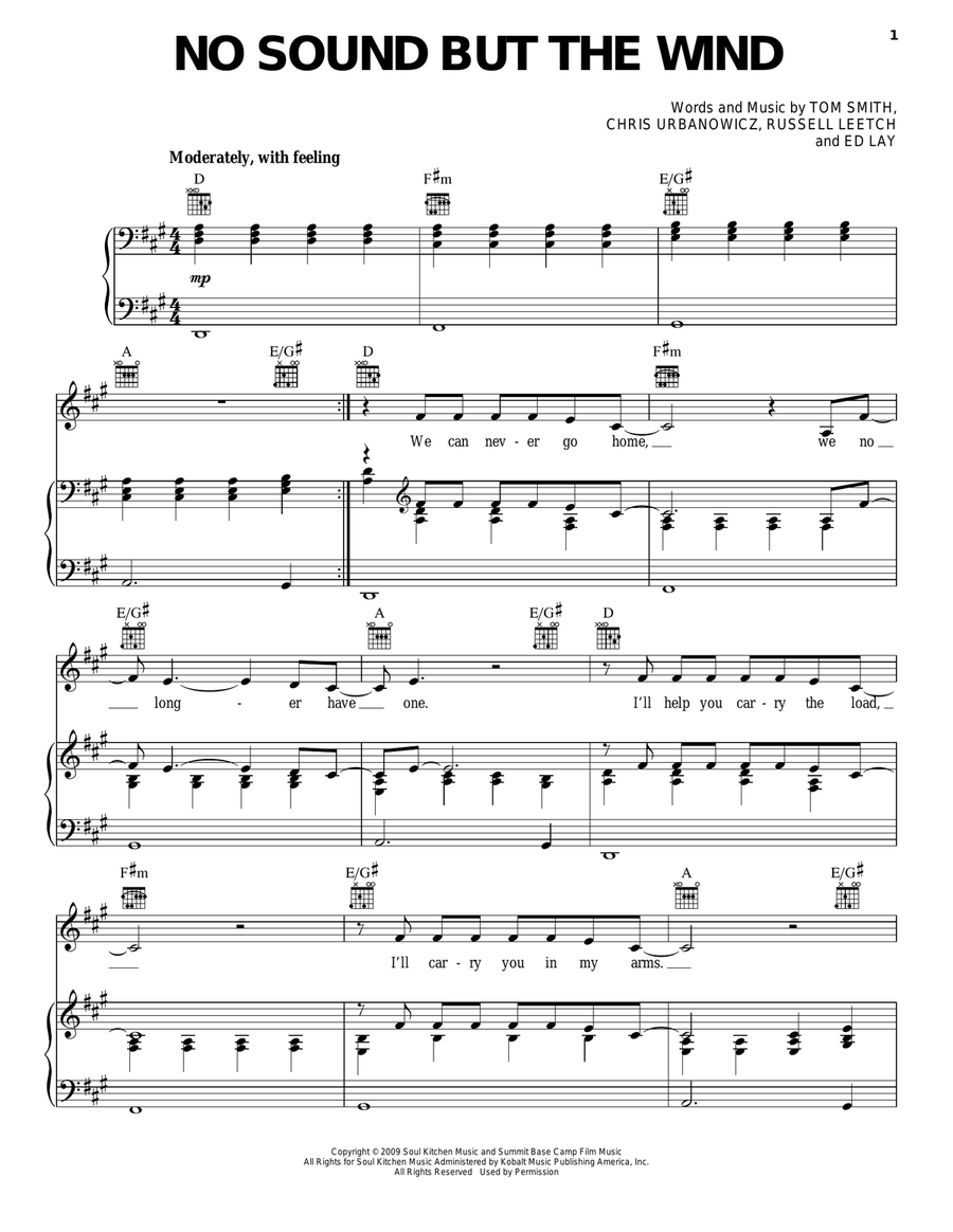 No Sound But The Wind Piano, Vocal, Guitar scores gallery preview page 1