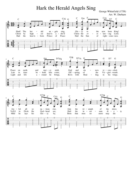 Hark! The Herald Angels Sing - for Fingerstyle guitar - tab & notation image number null