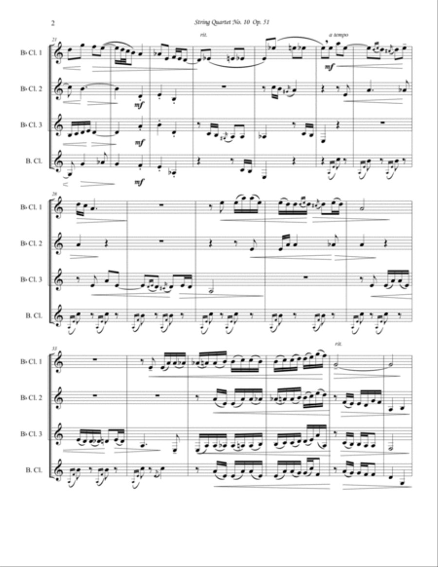 Dvořák - String Quartet No. 10 Movement 2 - Clarinet Quartet Clarinet Solo scores gallery preview page 2