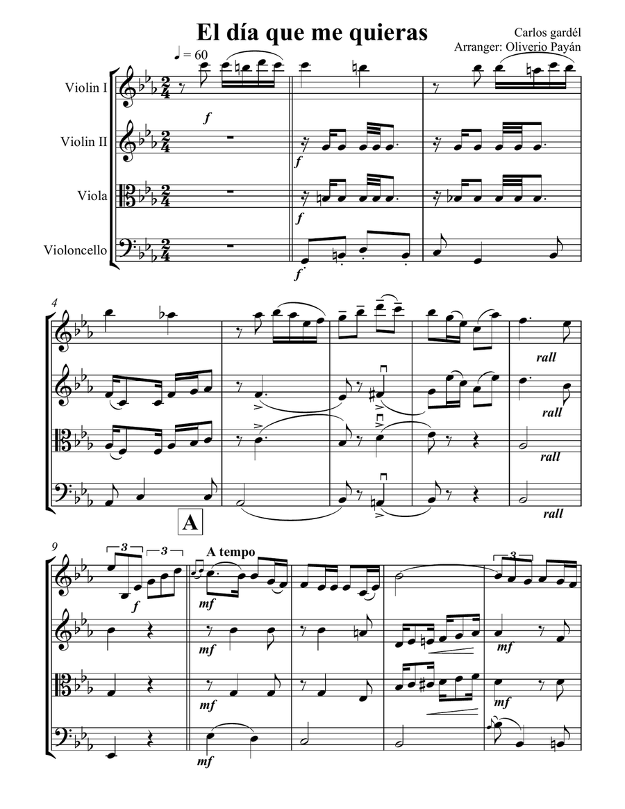 El Día que me quieras El Día que me quieras String Quartet scores gallery preview page 5