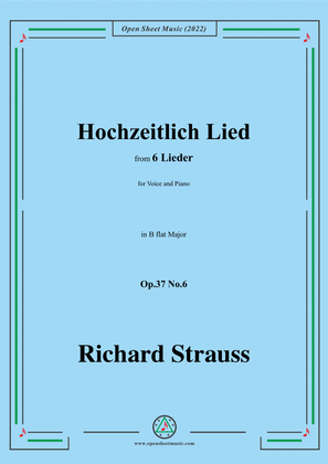 Book cover for Richard Strauss-Hochzeitlich Lied,in B flat Major