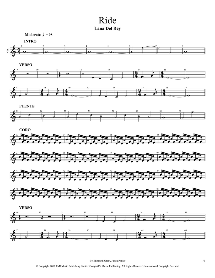 Ride Violin Solo scores gallery preview page 1