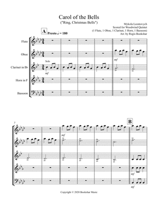 Carol of the Bells (F min) (Woodwind Quintet - 1 Flute, 1 Oboe, 1 Clar, 1 Hrn, 1 Bassoon)