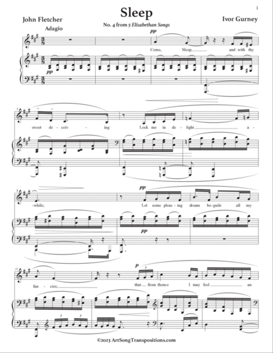GURNEY: Sleep (transposed to F-sharp minor) Voice scores gallery preview page 2
