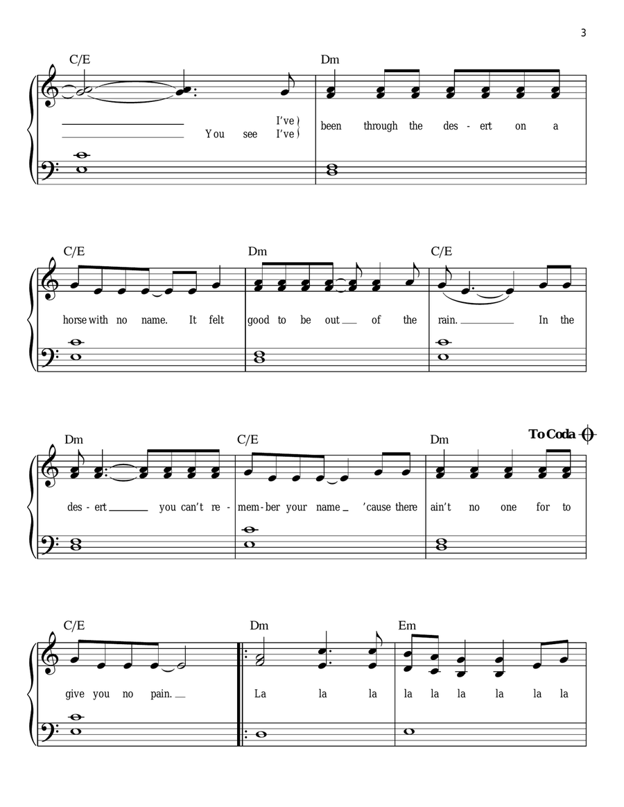 A Horse With No Name Easy Piano scores gallery preview page 3