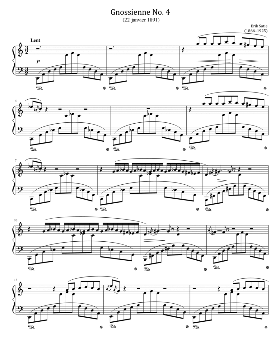 Erik Satie - Gnossiennes No.4 - from Trois Gnossiennes - Original For Piano Solo image number null