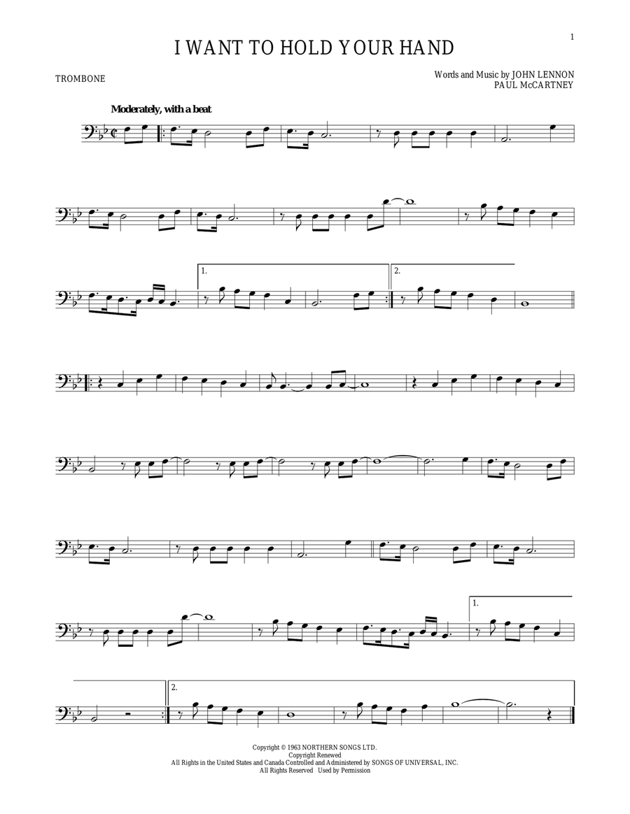 I Want To Hold Your Hand I Want To Hold Your Hand Trombone Solo scores gallery preview page 1