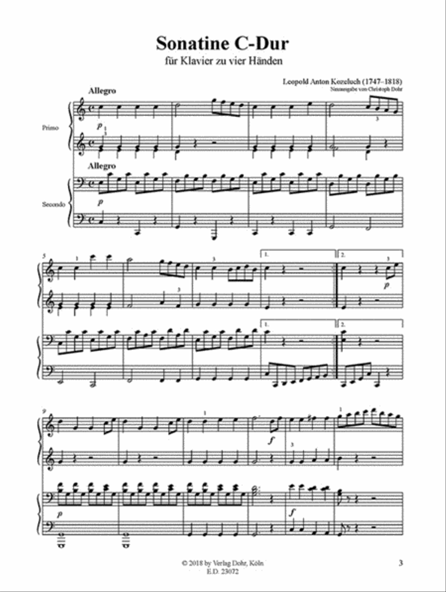 Sonatine à quatre mains C-Dur Postolka XI:5 (ca. 1803) Piano Duet scores gallery preview page 2