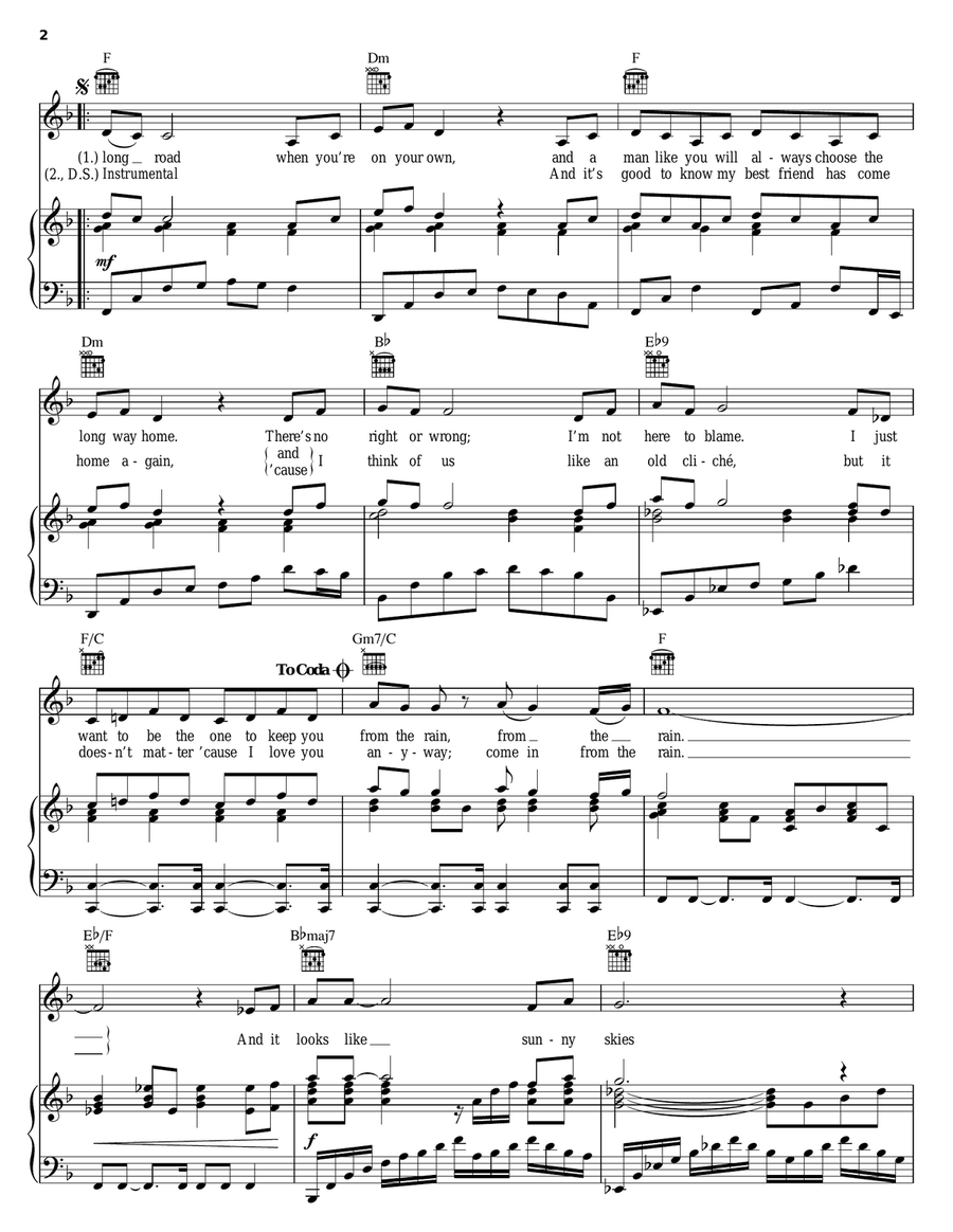 Come In From The Rain Piano, Vocal, Guitar scores gallery preview page 2