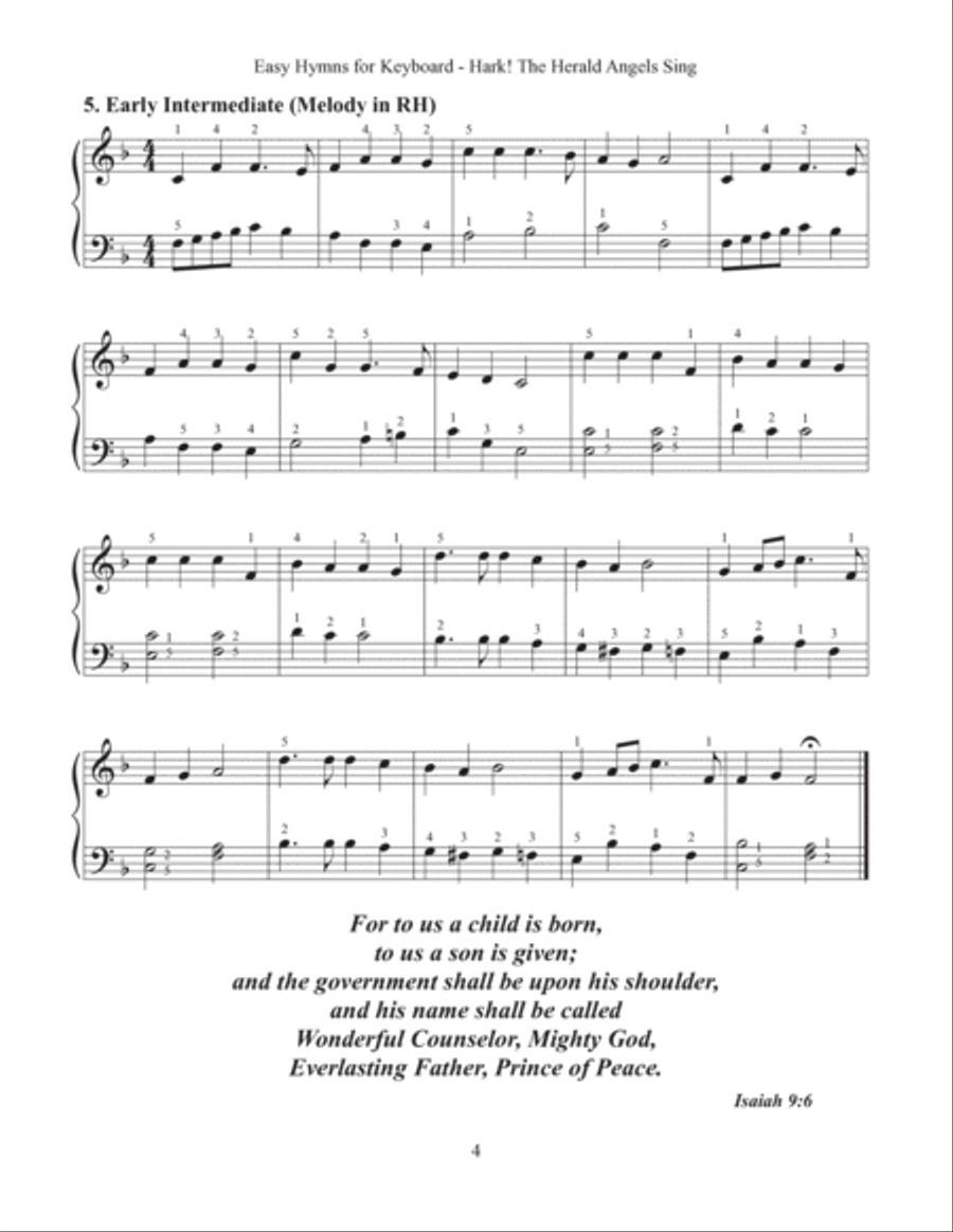 Hark! The Herald Angels Sing (Easy Hymns for Keyboard) Piano Method scores gallery preview page 6