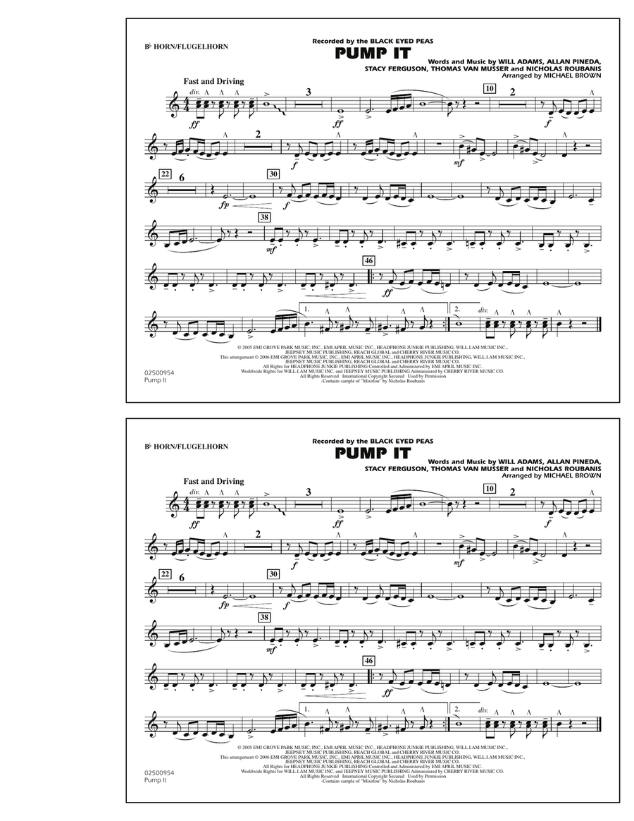 Pump It - Bb Horn/Flugelhorn Marching Band scores gallery preview page 1