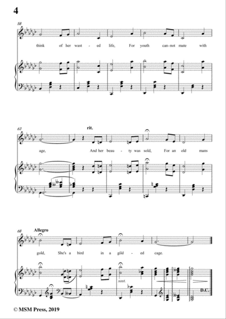 Harry Von Tilzer-Bird In A Gilded Cage,in G flat Major,for Voice&Piano Voice scores gallery preview page 6